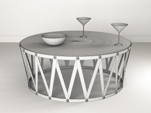 bassett travertine drum round cocktail table with cocktail glass 3D Model