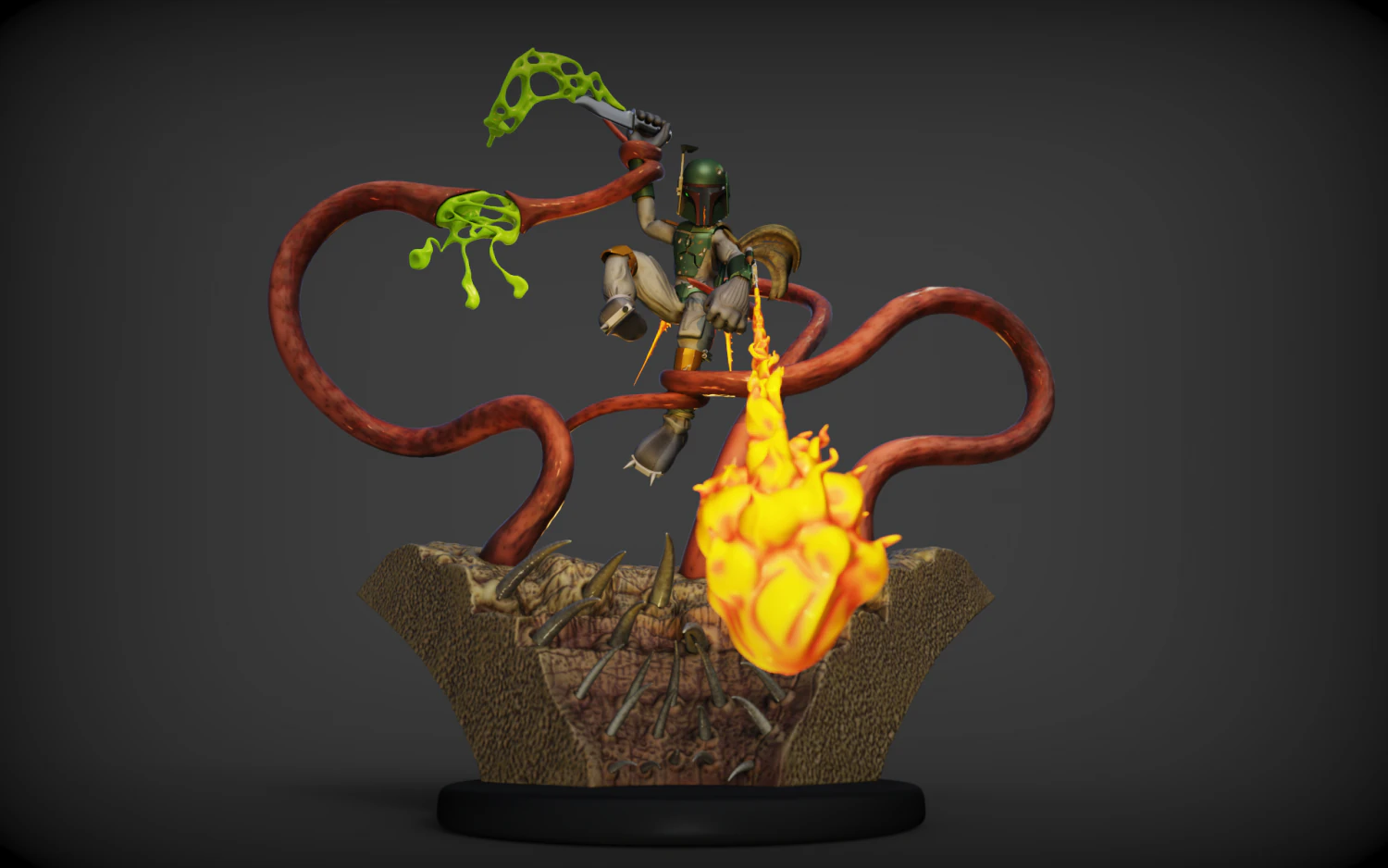 boba fett scaping from sarlacc pit of carcoon fanart 3D Print Model .c4d .max .obj .3ds .fbx .stl .blend 