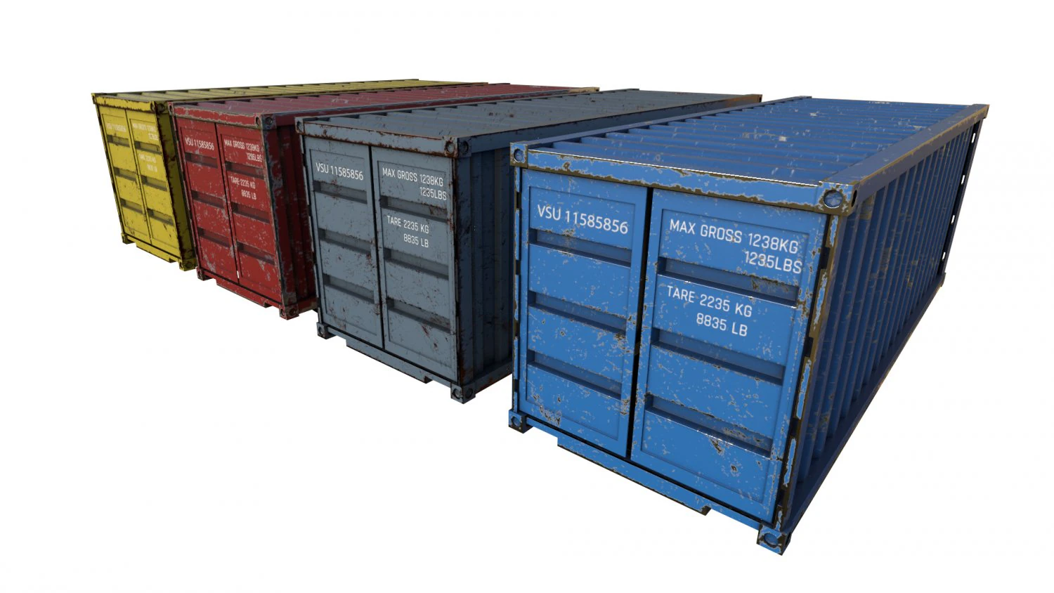 4 pack shipping container 3D Model .c4d .max .obj .3ds .fbx .stl .blend 