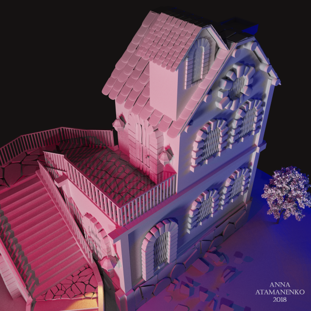 night medieval house Modello 3D .c4d .max .obj .3ds .fbx .stl .blend 