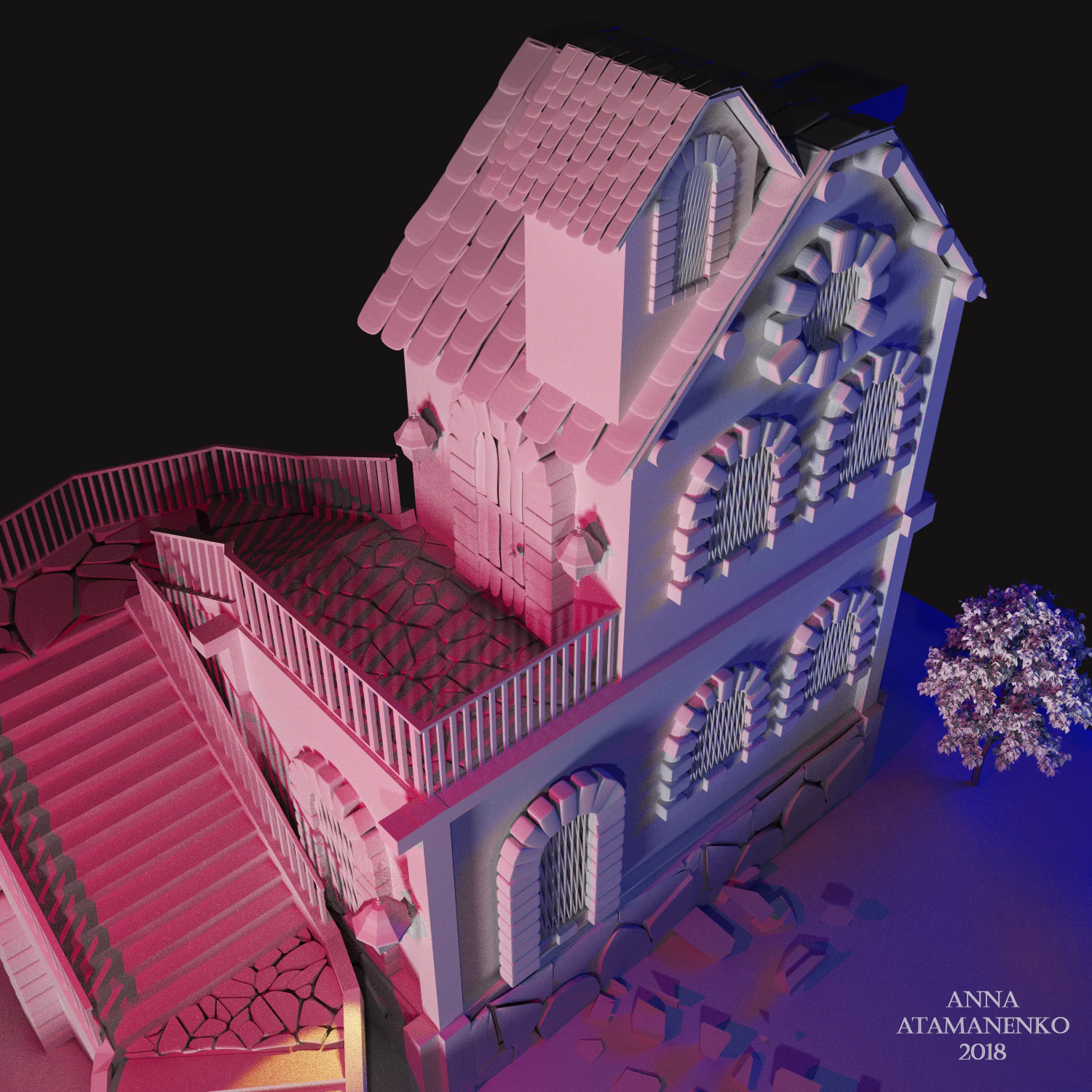 night medieval house 3D Model .c4d .max .obj .3ds .fbx .stl .blend 