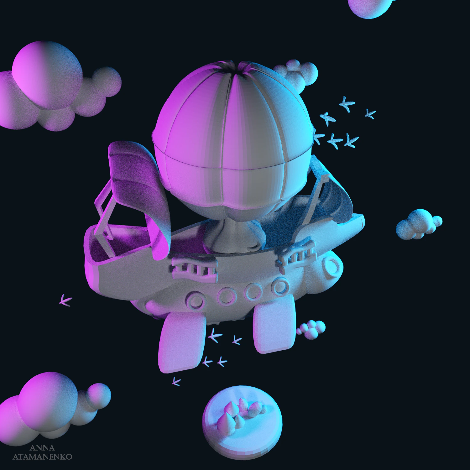 low poly fantasy airship 3D Model .c4d .max .obj .3ds .fbx .stl .blend 