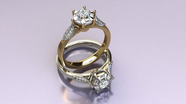 Baguettes Ring Model Cetak 3D .c4d .max .obj .3ds .fbx .stl .blend 