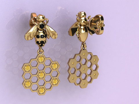 Beehive Earrings Model Cetak 3D