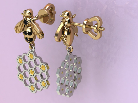 Beehive Earrings Model Cetak 3D