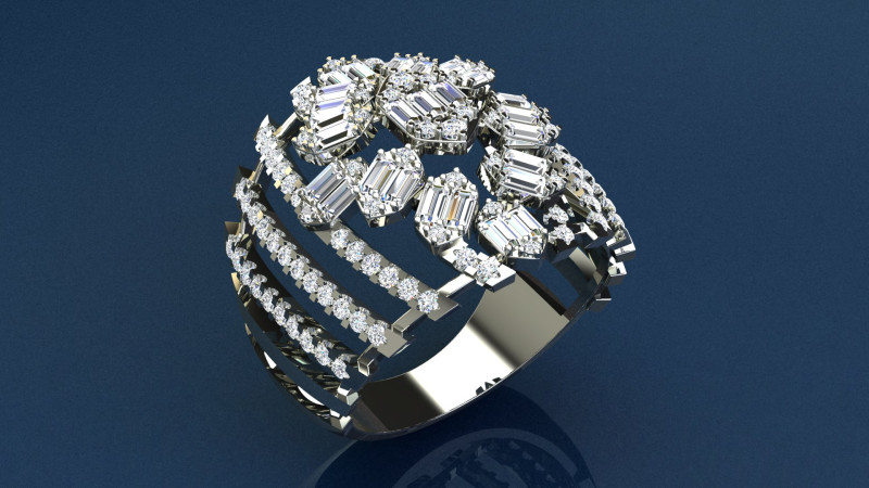 Diamonds Baguettes Ring Modello di stampa 3D .c4d .max .obj .3ds .fbx .stl .blend