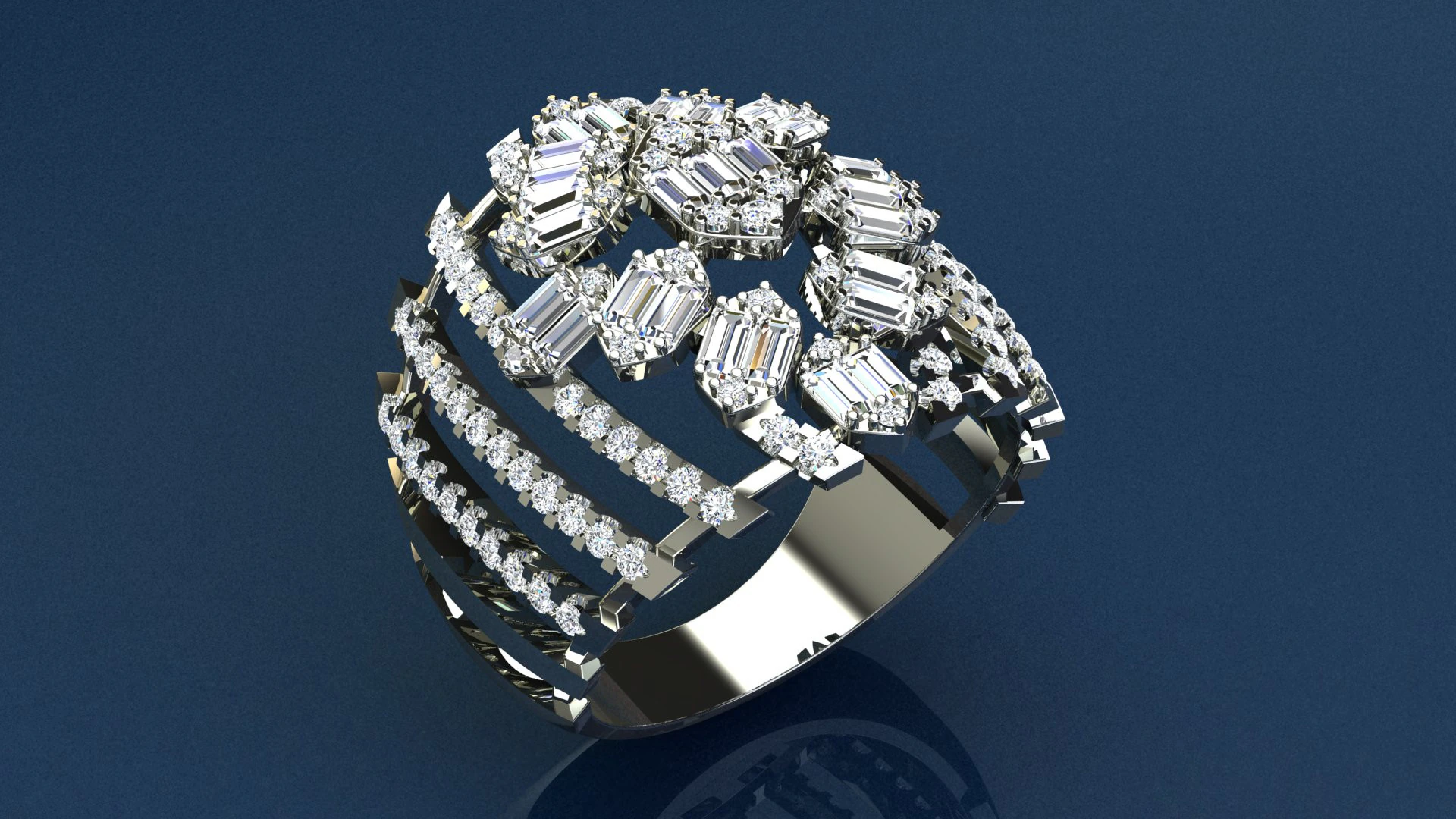 Diamonds Baguettes Ring 3D Print Model .c4d .max .obj .3ds .fbx .stl .blend 