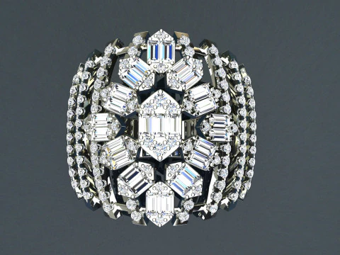 Diamonds Baguettes Ring 3D Print Model