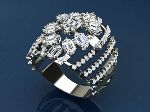 Diamonds Baguettes Ring 3D Print Model