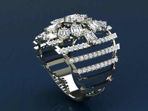 Diamonds Baguettes Ring 3D Print Model