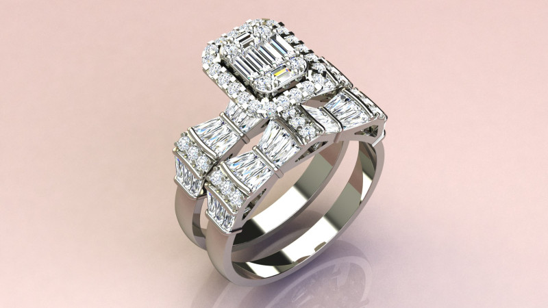 Set Baguettes Diamonds Rings 3Dプリントモデル .c4d .max .obj .3ds .fbx .stl .blend