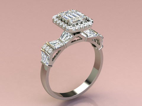 Set Baguettes Diamonds Rings 3Dプリントモデル