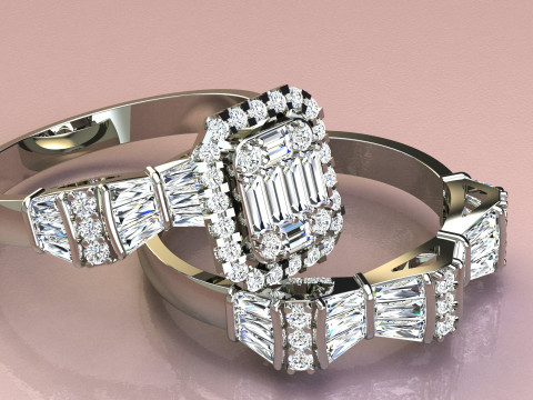 Set Baguettes Diamonds Rings 3Dプリントモデル
