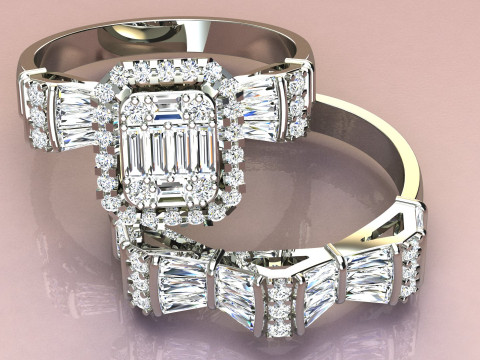 Set Baguettes Diamonds Rings 3Dプリントモデル