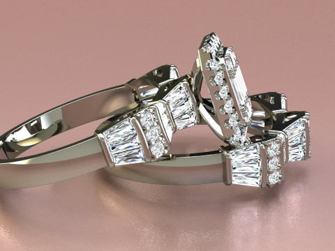 Set Baguettes Diamonds Rings 3Dプリントモデル