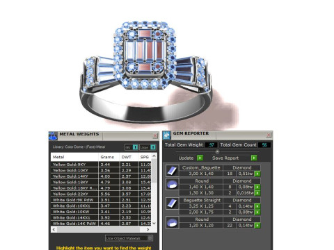 Set Baguettes Diamonds Rings 3Dプリントモデル