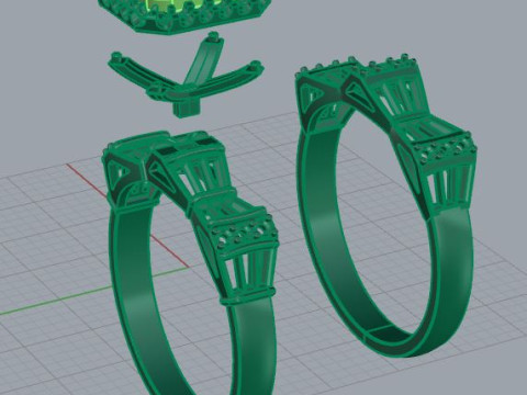 Set Baguettes Diamonds Rings 3Dプリントモデル