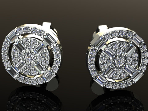 Round Diamonds Baguettes Earrings 3D-printmodel