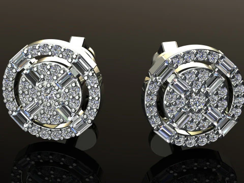 Round Diamonds Baguettes Earrings 3D Print Model