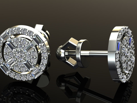 Round Diamonds Baguettes Earrings 3D-printmodel