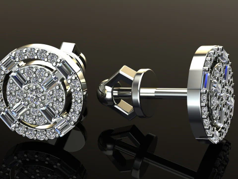 Round Diamonds Baguettes Earrings 3D Print Model