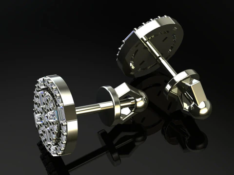 Round Diamonds Baguettes Earrings 3D Print Model