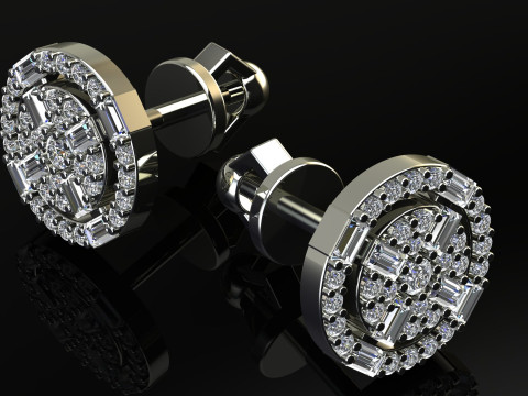 Round Diamonds Baguettes Earrings 3D-printmodel