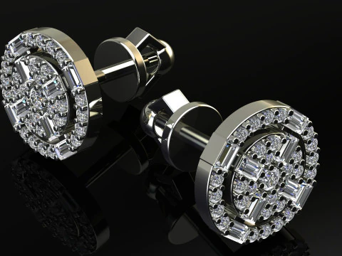 Round Diamonds Baguettes Earrings 3D Print Model