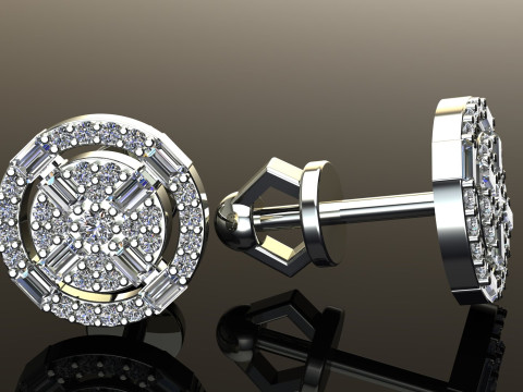 Round Diamonds Baguettes Earrings 3D-printmodel