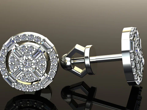 Round Diamonds Baguettes Earrings 3D Print Model