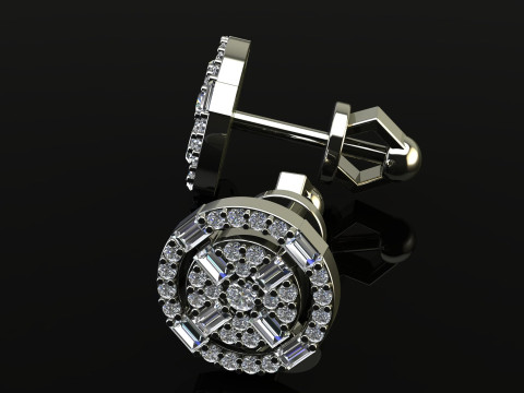 Round Diamonds Baguettes Earrings 3D-printmodel
