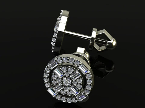 Round Diamonds Baguettes Earrings 3D Print Model
