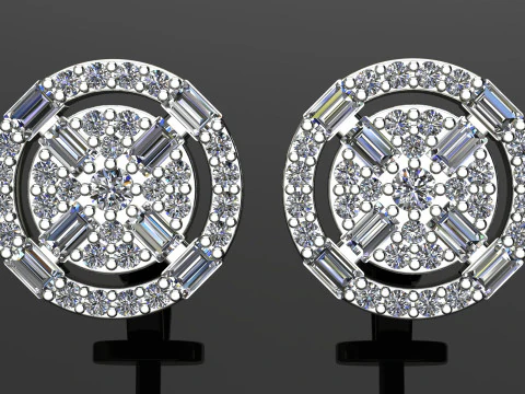 Round Diamonds Baguettes Earrings 3D Print Model