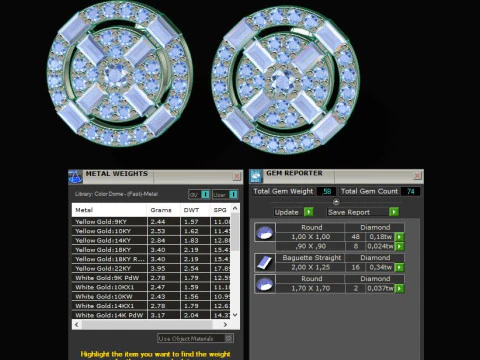 Round Diamonds Baguettes Earrings 3D Print Model