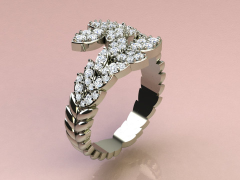 Ring leaves with diamonds 3D Druckmodell