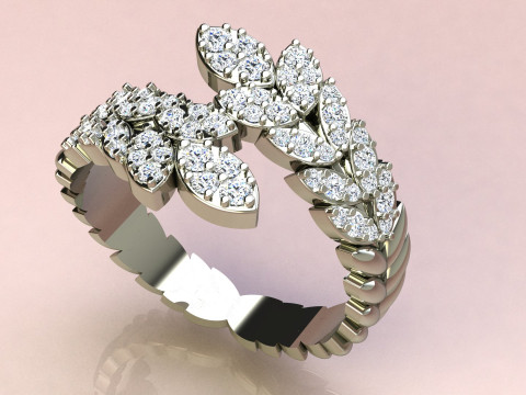 Ring leaves with diamonds 3D Druckmodell