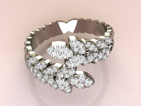 Ring leaves with diamonds 3D Druckmodell