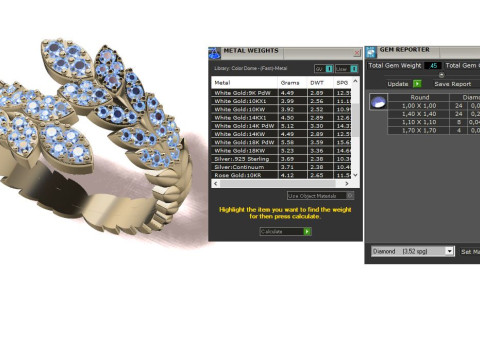 Ring leaves with diamonds 3D Druckmodell