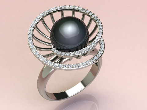 Ring with pearls and diamonds 3D Druckmodell