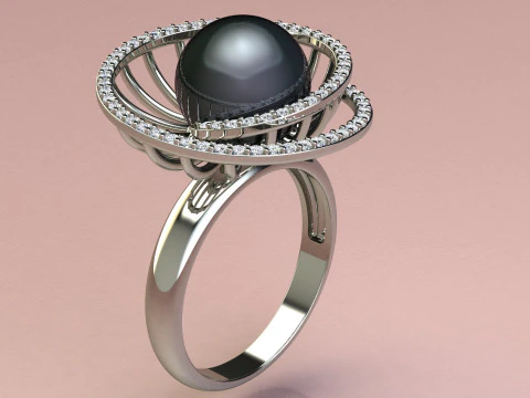 Ring with pearls and diamonds 3D Print Model