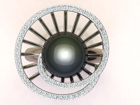 Ring with pearls and diamonds 3D Print Model