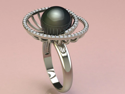 Ring with pearls and diamonds 3D Print Model