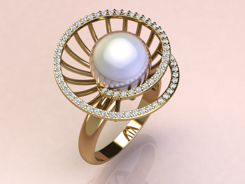 Ring with pearls and diamonds 3D प्रिंट मॉडल