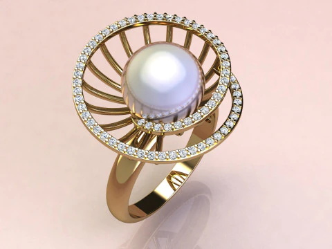 Ring with pearls and diamonds 3D Print Model