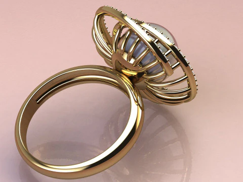 Ring with pearls and diamonds 3D Print Model