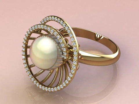 Ring with pearls and diamonds 3D Print Model