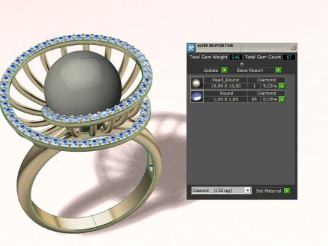 Ring with pearls and diamonds 3D Print Model