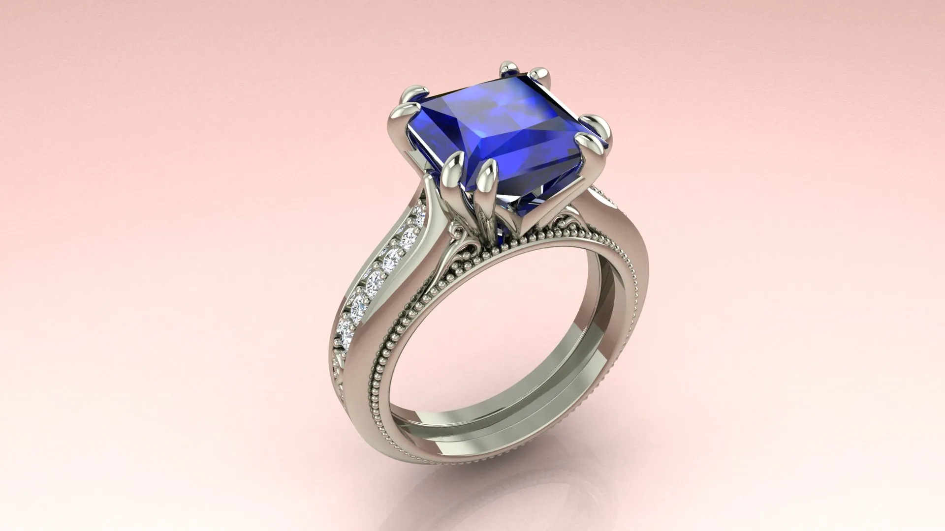 Ring Priness Sapphire 3D Print Model .c4d .max .obj .3ds .fbx .stl .blend 