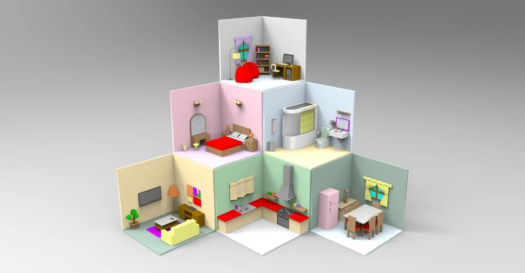 isometric home interior 3D Model .c4d .max .obj .3ds .fbx .stl .blend