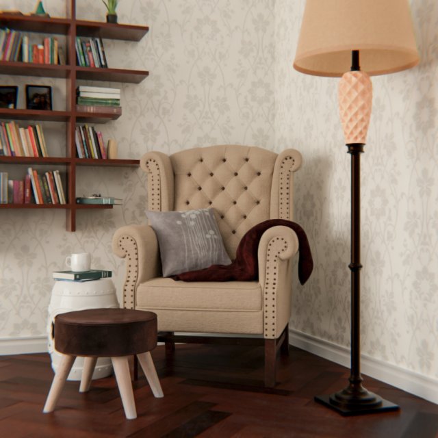 reading book room library 3D मॉडल .c4d .max .obj .3ds .fbx .stl .blend 
